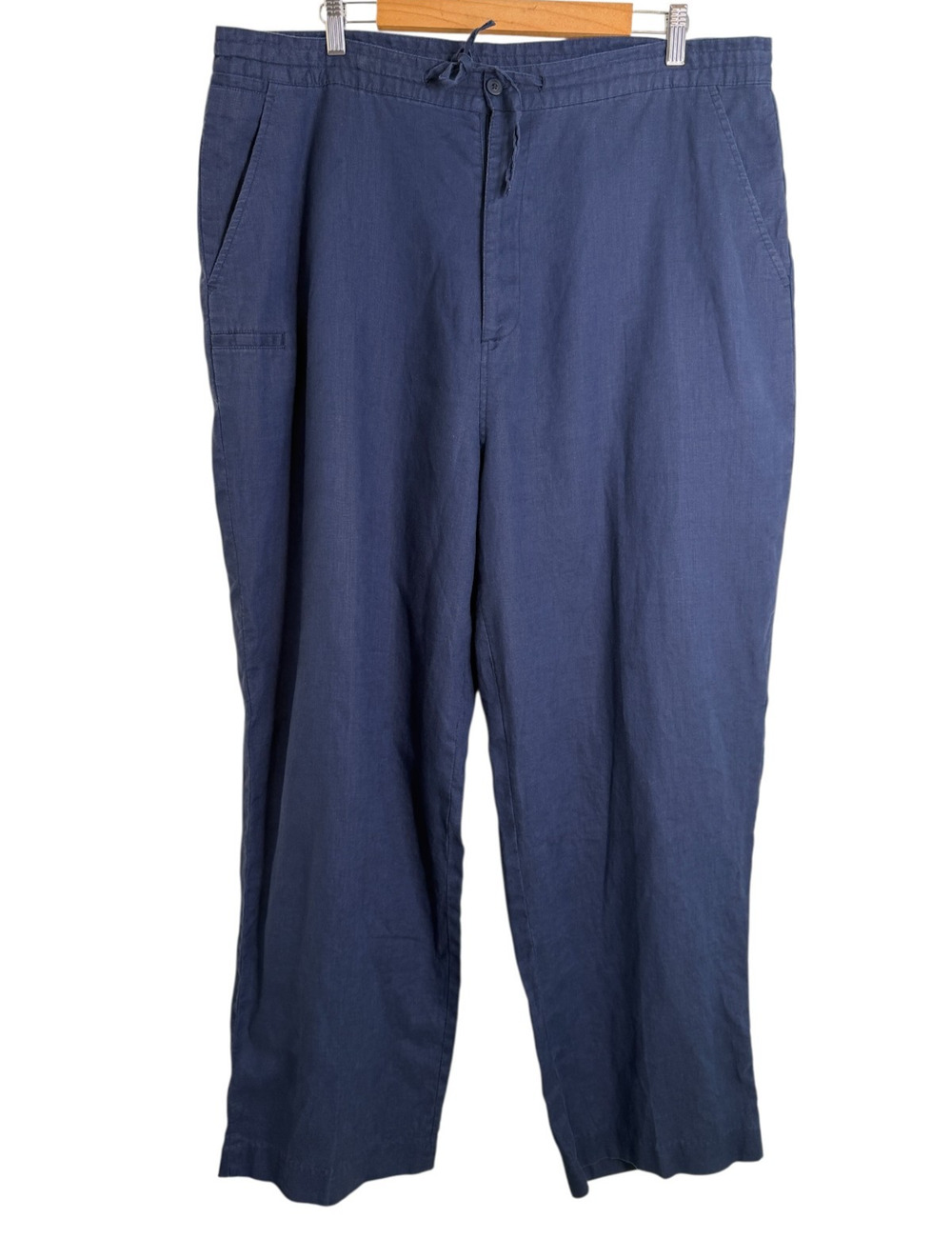 Lorenzino Men's 3XL Navy Blue 100% Linen Drawstring Pants Casual Resort Wear